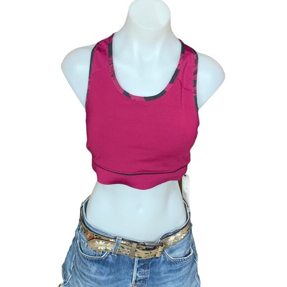Low Impact Longline Sports Bra Maroon Pink Large Yoga Studio Nicole Miller NEW - Picture 1 of 4